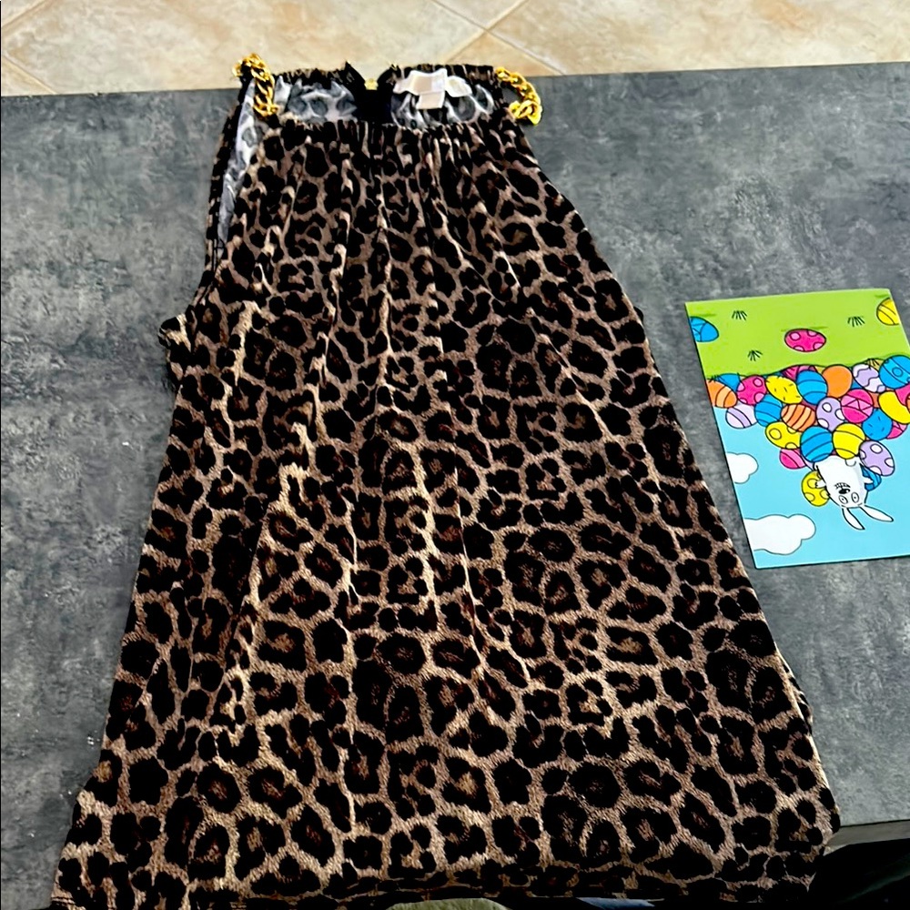 Leopard Print Sleeveless Dress with Gold Chain Straps